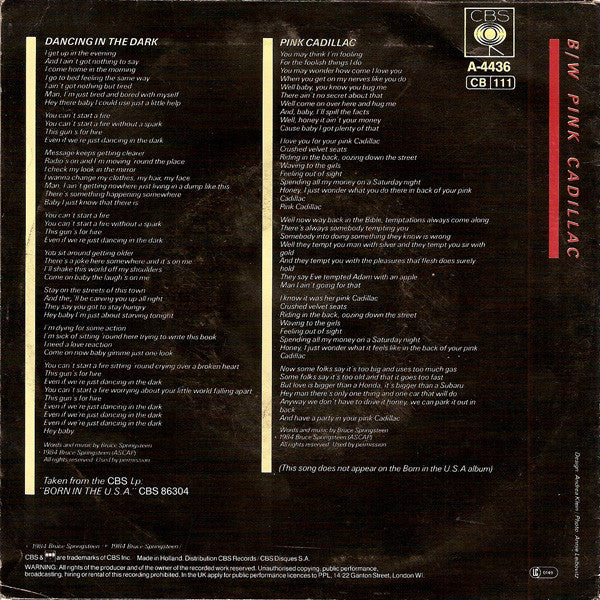 Bruce Springsteen : Dancing In The Dark (7", Single, Sun)