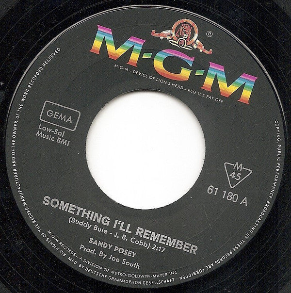 Sandy Posey : Something I'll Remember / Silly Girl, Silly Boy (7", Single)