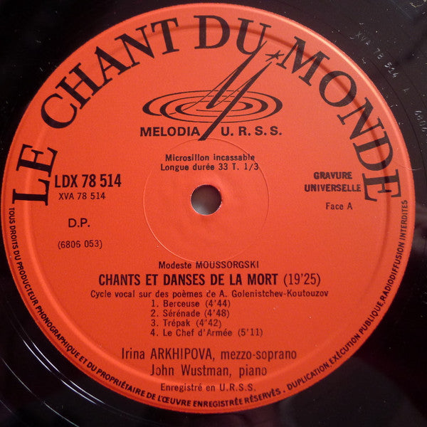 Ирина Архипова - Modest Mussorgsky / Sergei Vasilyevich Rachmaninoff - John Wustman : Chants Et Danses De La Mort - Mélodies (LP)