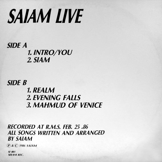 Siam (3) : Live (12")