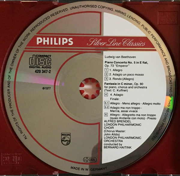 Ludwig Van Beethoven, Alfred Brendel, London Philharmonic Orchestra And London Philharmonic Choir, Bernard Haitink : "Emperor" Concerto Klavierkonzert Nr. 5 / "Choral" Fantasy = Chorfantasie Op. 80  (CD, Comp, RM)