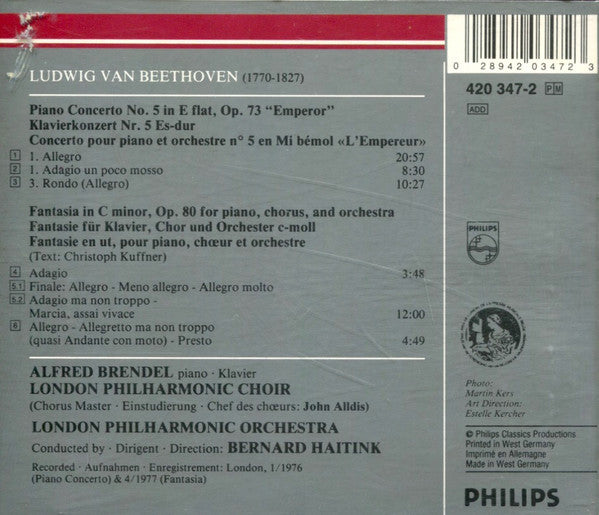 Ludwig Van Beethoven, Alfred Brendel, London Philharmonic Orchestra And London Philharmonic Choir, Bernard Haitink : "Emperor" Concerto Klavierkonzert Nr. 5 / "Choral" Fantasy = Chorfantasie Op. 80  (CD, Comp, RM)