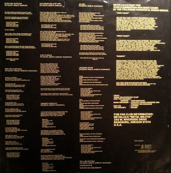 Metallica : Ride The Lightning (LP, Album)