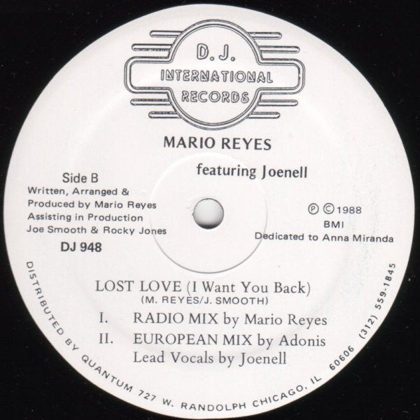 Mario Reyes Featuring Joenell* : Lost Love (I Want You Back) (12")