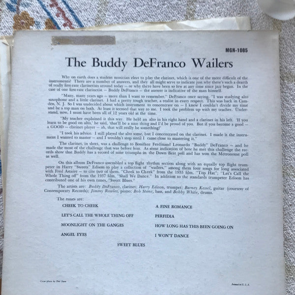 Buddy DeFranco : The Buddy DeFranco Wailers (LP, Album, Mono)