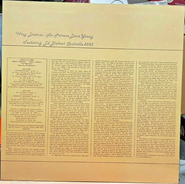 Wray Downes And Dave Young (3) Featuring Ed Bickert : Au Privave (LP, Album)
