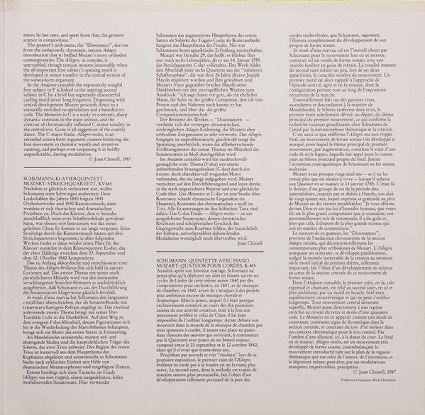 Robert Schumann / Wolfgang Amadeus Mozart, Philippe Entremont, Alban Berg Quartett : Live Recording From Carnegie Hall: Klavierquintett = Piano Quintet Op. 44 / Streichquartett = String Quartet KV 465 'Dissonanzen' = 'Dissonance' (LP, Album)