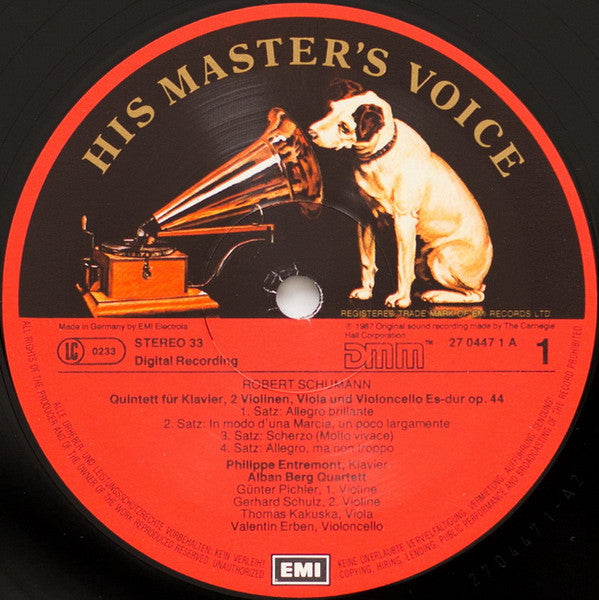 Robert Schumann / Wolfgang Amadeus Mozart, Philippe Entremont, Alban Berg Quartett : Live Recording From Carnegie Hall: Klavierquintett = Piano Quintet Op. 44 / Streichquartett = String Quartet KV 465 'Dissonanzen' = 'Dissonance' (LP, Album)