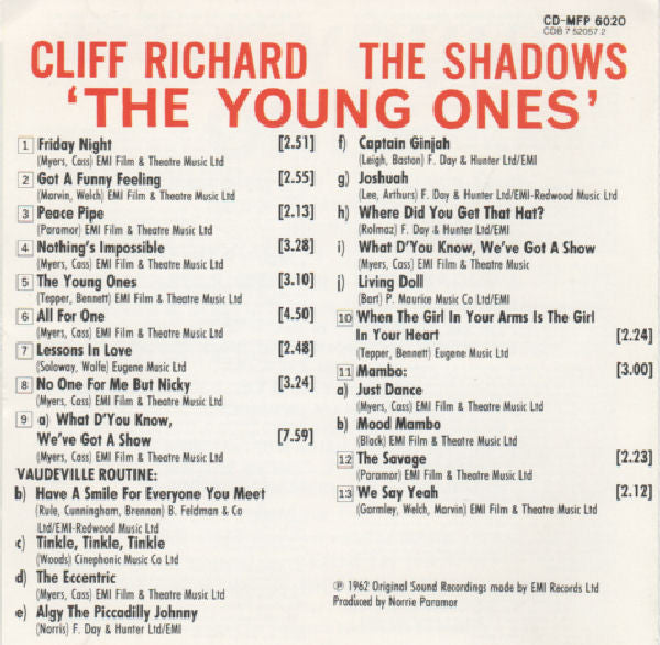 Cliff Richard & The Shadows : The Young Ones (CD, Album, RE)