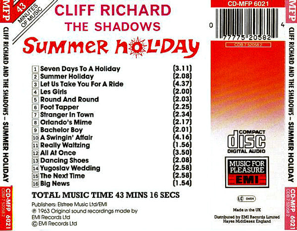 Cliff Richard & The Shadows : Summer Holiday (CD, Album, RE)