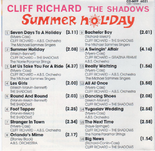 Cliff Richard & The Shadows : Summer Holiday (CD, Album, RE)