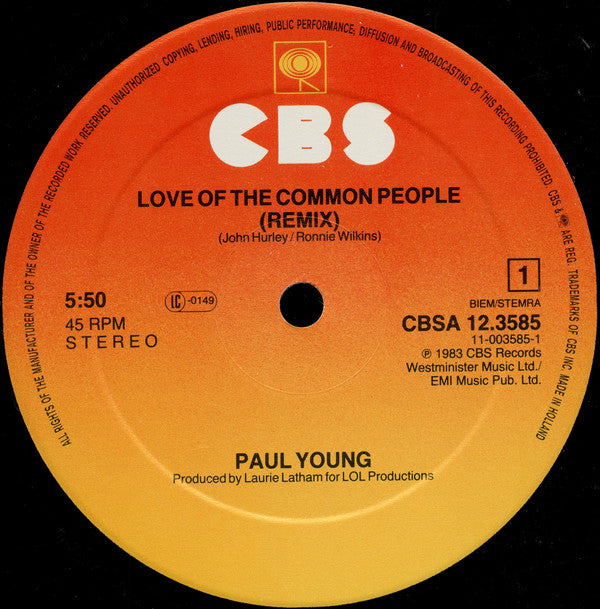 Paul Young : Love Of The Common People (Extended Club Mix) (12", Maxi)