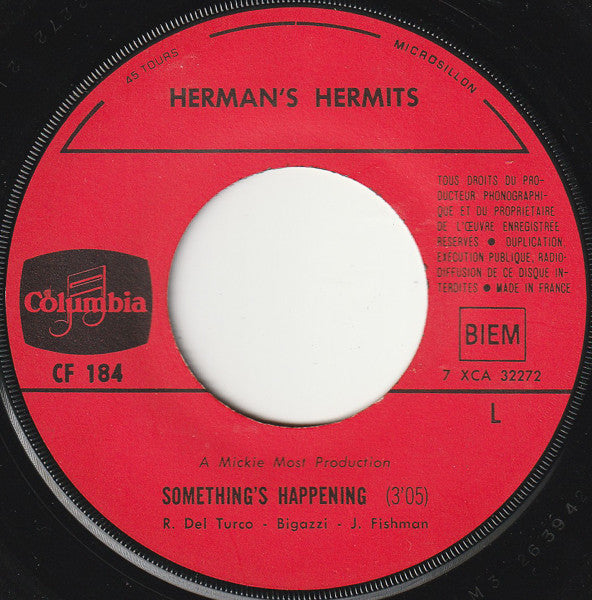 Herman's Hermits : Something's Happening / The Most Beautiful Thing In My Life (7", Single)
