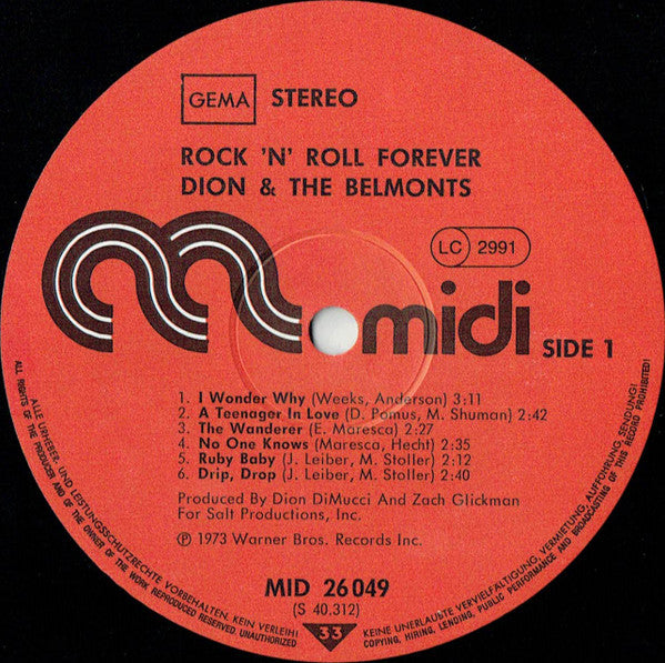 Dion & The Belmonts : Rock 'N' Roll Forever (LP, Album, RE)