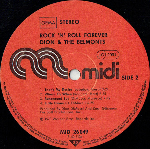 Dion & The Belmonts : Rock 'N' Roll Forever (LP, Album, RE)
