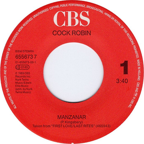 Cock Robin : Manzanar (7", Single)