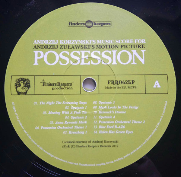 Andrzej Korzynski* : Andrzej Korzynski's Music Score For Andrzej Zuławski's Motion Picture Possession (LP, Album)