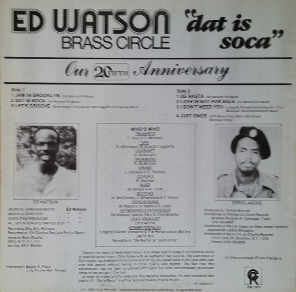 Ed Watson And The Brass Circle : Dat Is Soca (LP, Album)