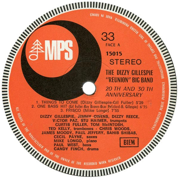 The Dizzy Gillespie Reunion Big Band : 20th And 30th Anniversary (LP, Album, Gat)