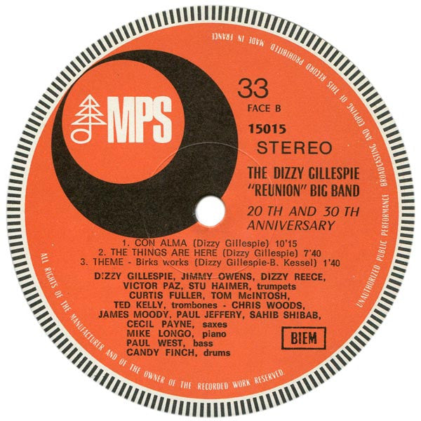 The Dizzy Gillespie Reunion Big Band : 20th And 30th Anniversary (LP, Album, Gat)