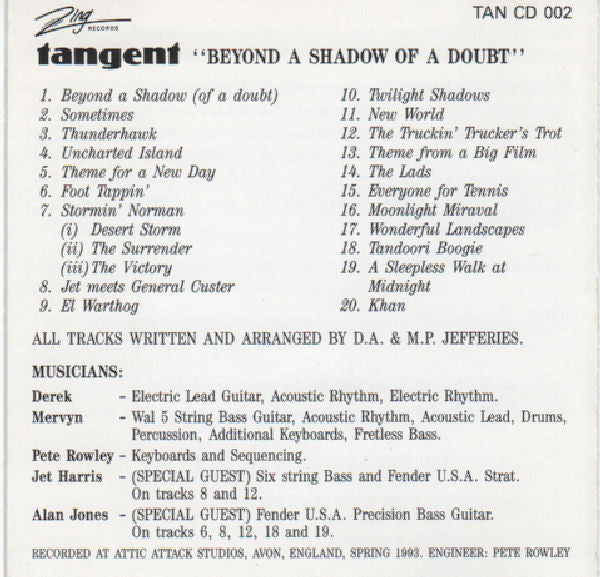 Tangent (3) : Beyond A Shadow Of A Doubt (CD, Album, RE)