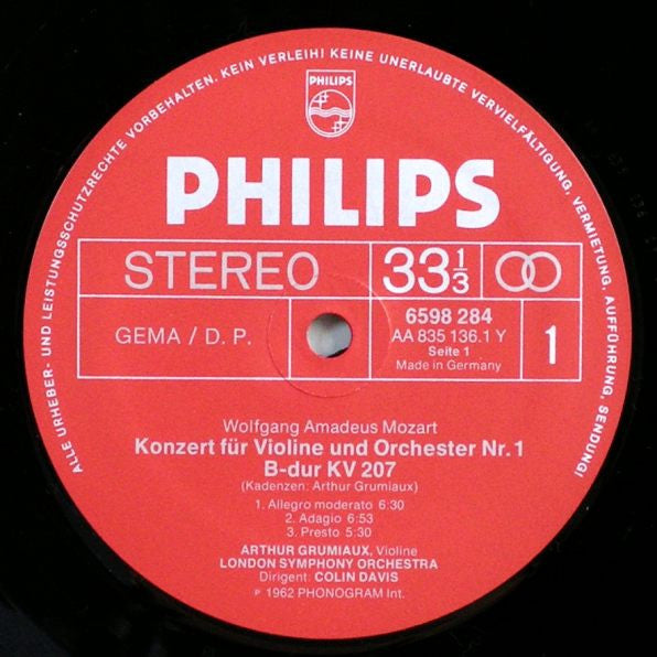 Wolfgang Amadeus Mozart - Arthur Grumiaux, Arrigo Pelliccia, London Symphony Orchestra, Colin Davis* : 5 Violinkonzerte + Sinfonia Concertante KV 364 (3xLP, Album + Box, Comp)