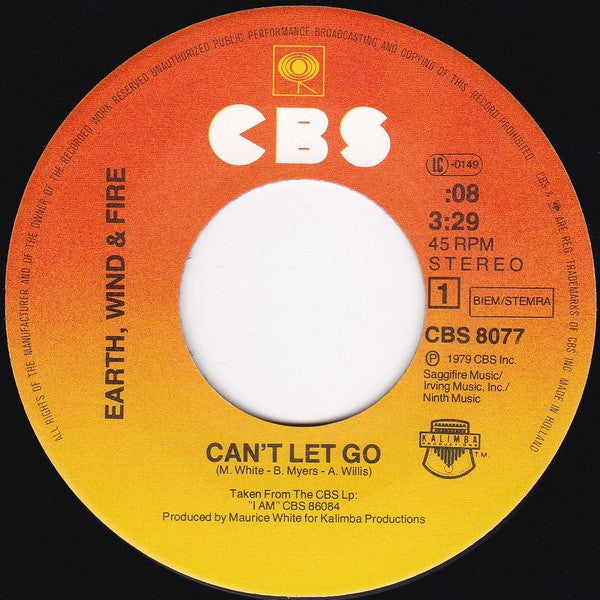 Earth, Wind & Fire : Can't Let Go (7", Single)