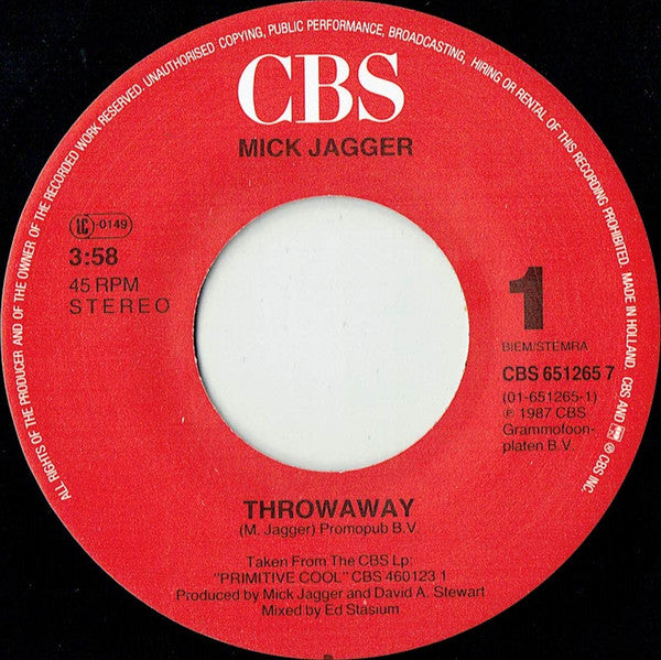 Mick Jagger : Throwaway (7", Single)