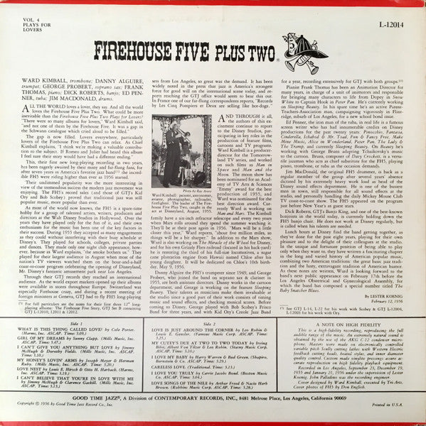 Firehouse Five Plus Two : Plays For Lovers (LP, Album, Mono)