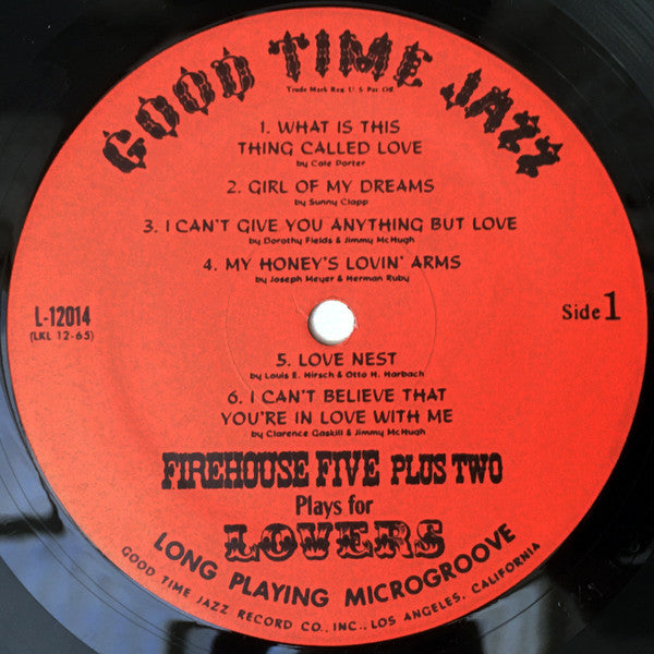 Firehouse Five Plus Two : Plays For Lovers (LP, Album, Mono)