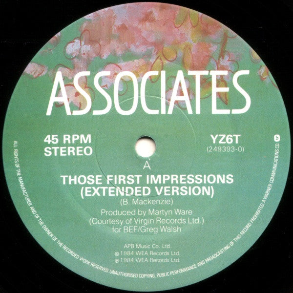 The Associates : Those First Impressions (Extended Version) (12")