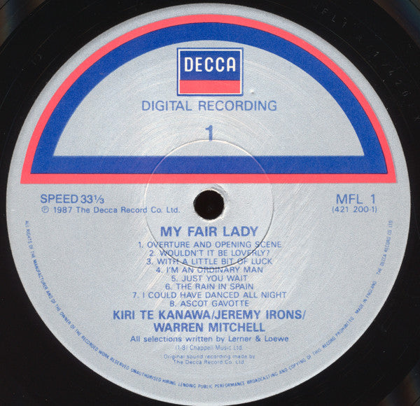 Kiri Te Kanawa, Jeremy Irons, Lerner & Loewe, John Gielgud, Warren Mitchell, Jerry Hadley, London Voices & London Symphony Orchestra, John Mauceri : My Fair Lady (LP)