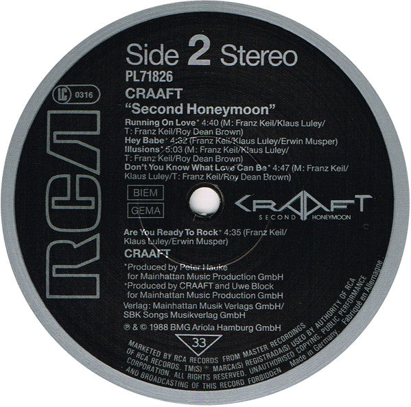 Craaft : Second Honeymoon (LP, Album)