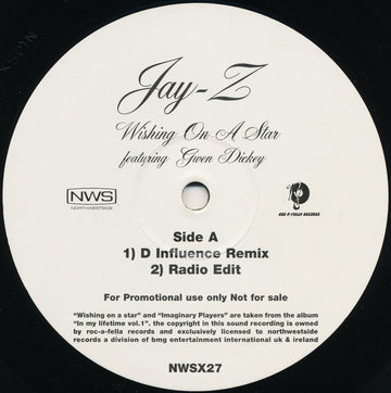 Jay-Z Featuring Gwen Dickey : Wishing On A Star (12", Promo)