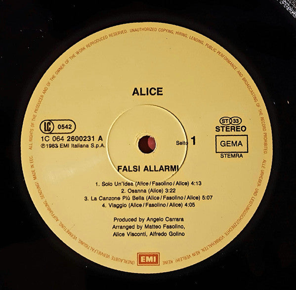 Alice (4) : Falsi Allarmi (LP, Album)