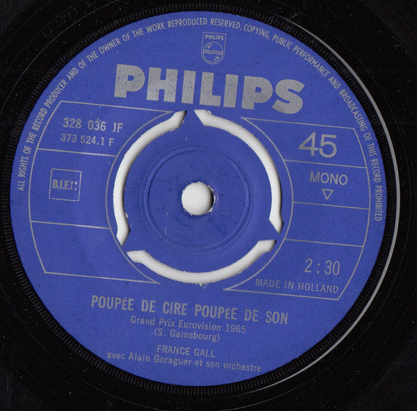 France Gall : Poupée De Cire Poupée De Son / Le Coeur Qui Jazze (7", Single, Mono, Blu)