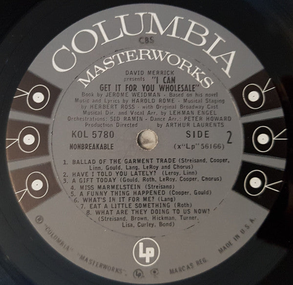 Harold Rome, Cast Of "I Can Get It For You Wholesale" : I Can Get It For You Wholesale (LP, Album, Mono)