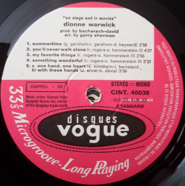 Dionne Warwick : On Stage And In The Movies (LP, Album)