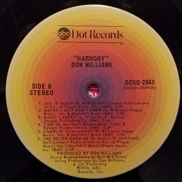 Don Williams (2) : Harmony (LP, Album, San)