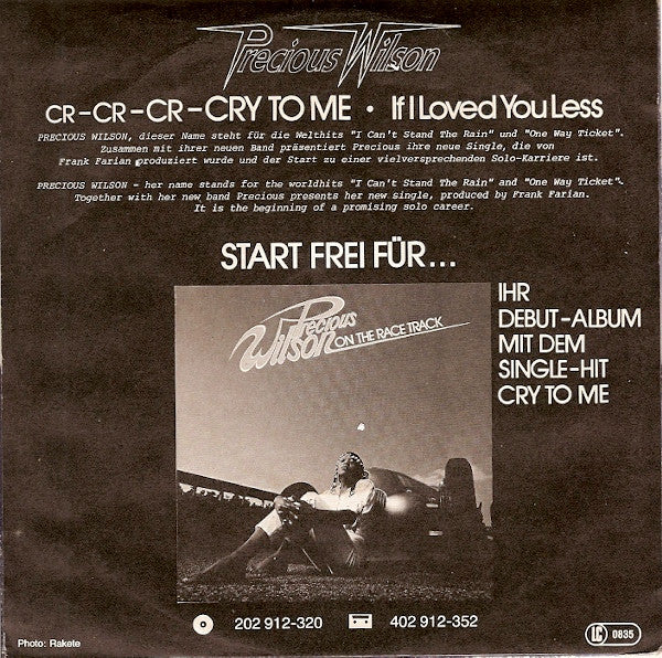 Precious Wilson : Cr-Cr-Cr-Cry To Me (7", Single)