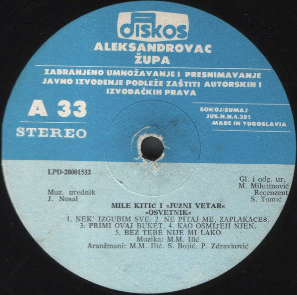 Mile Kitić I Južni Vetar : Osvetnik (LP, Album)