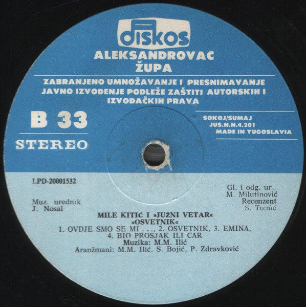 Mile Kitić I Južni Vetar : Osvetnik (LP, Album)