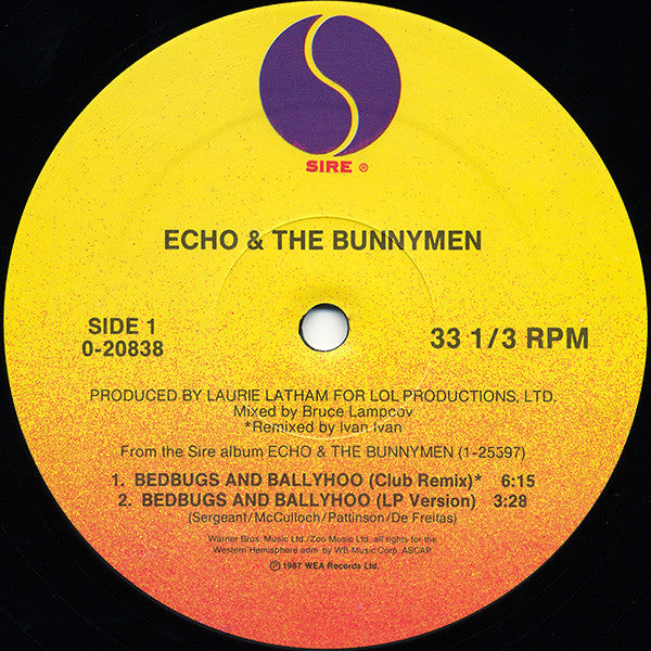 Echo & The Bunnymen : Bedbugs And Ballyhoo (12", Single)