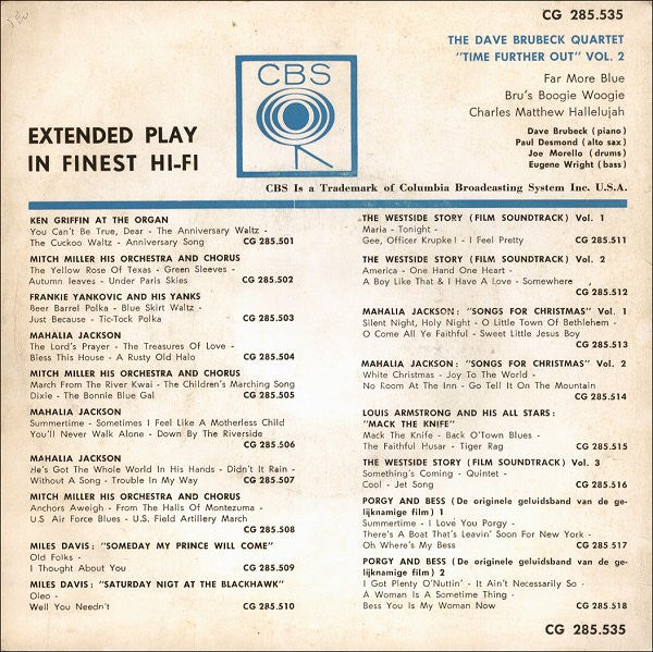 The Dave Brubeck Quartet : Time Further Out, Vol. 2  (Miro Reflections) (7", EP)