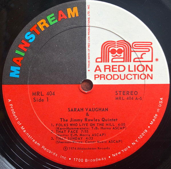 Sarah Vaughan & The Jimmy Rowles Quintet : Sarah Vaughan & The Jimmy Rowles Quintet (LP, Album)