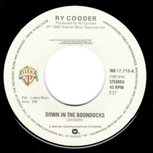 Ry Cooder : Down In The Boondocks (7", Single)