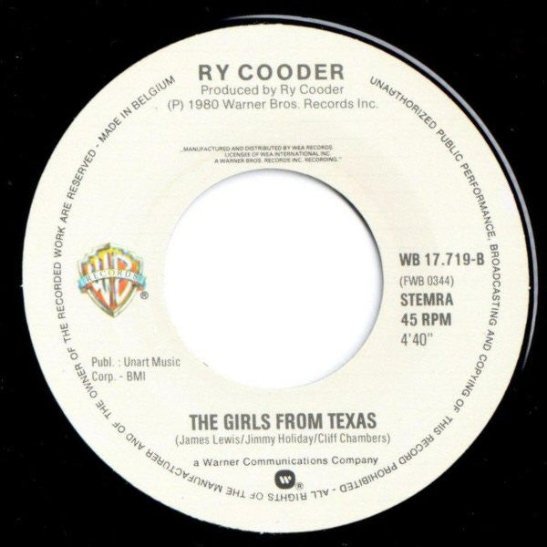 Ry Cooder : Down In The Boondocks (7", Single)