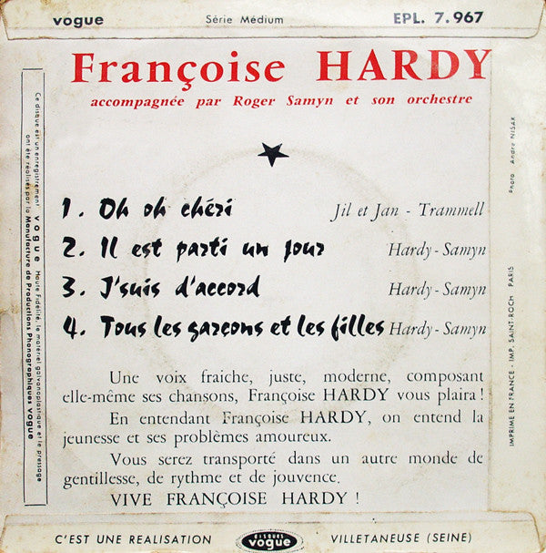 Francoise Hardy* : J'suis D'accord / Tous Les Garçons Et Les Filles (7", EP, RP)