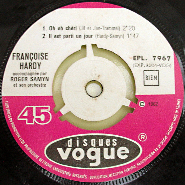 Francoise Hardy* : J'suis D'accord / Tous Les Garçons Et Les Filles (7", EP, RP)
