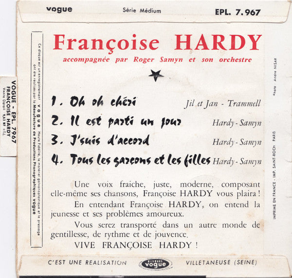 Francoise Hardy* : J'suis D'accord / Tous Les Garçons Et Les Filles (7", EP, RP)